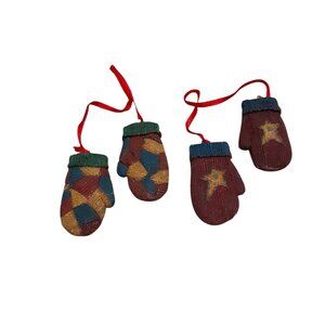 Debbie Munn Tree Ornaments (x2) Winter Mitts Mittens Vintage Christmas